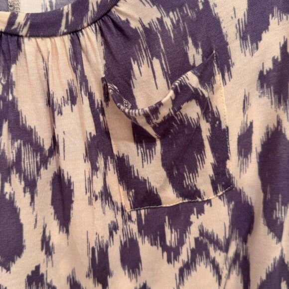 Anthropologie Deletta Sz L Ikat‎ Tunic Tee Lavender Purple Cream Cap Sleeve - Picture 6 of 8